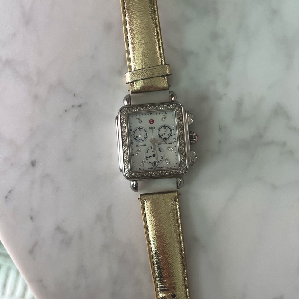 Michele Watch Leather STRAP ONLY Gold